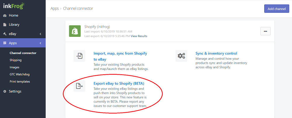 inkFrog eBay to Shopify